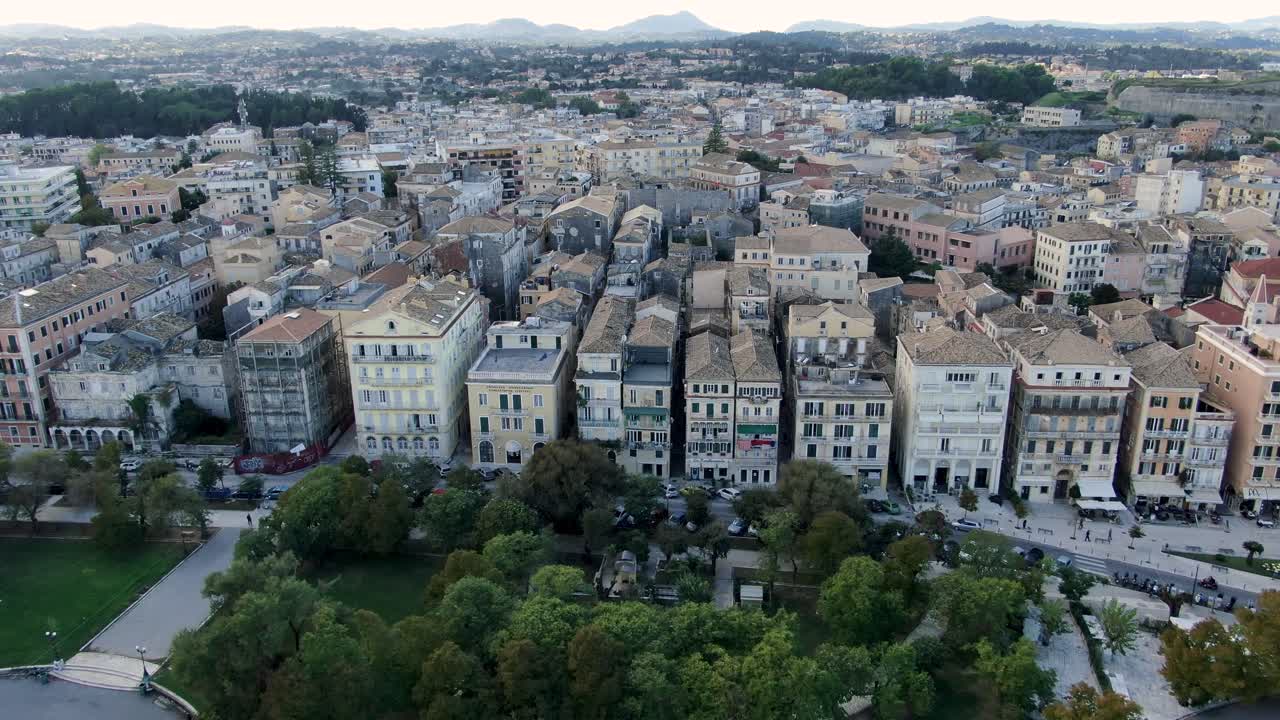 Aerial view of a coastal town with Corfu town,Greece