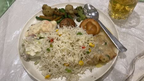 british breakfast with whisky served in an indian restaurant