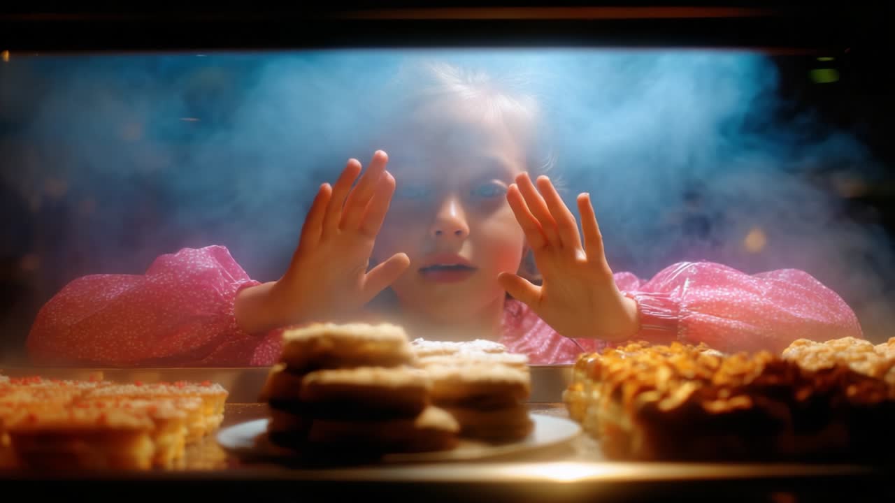 A Young Girl Gazing Longingly at Delicious Pastries Behind a Glass Case, Capturing a Moment of Innocence and Yearning for Sweet Treats in a Softly Lit Bakery Environment