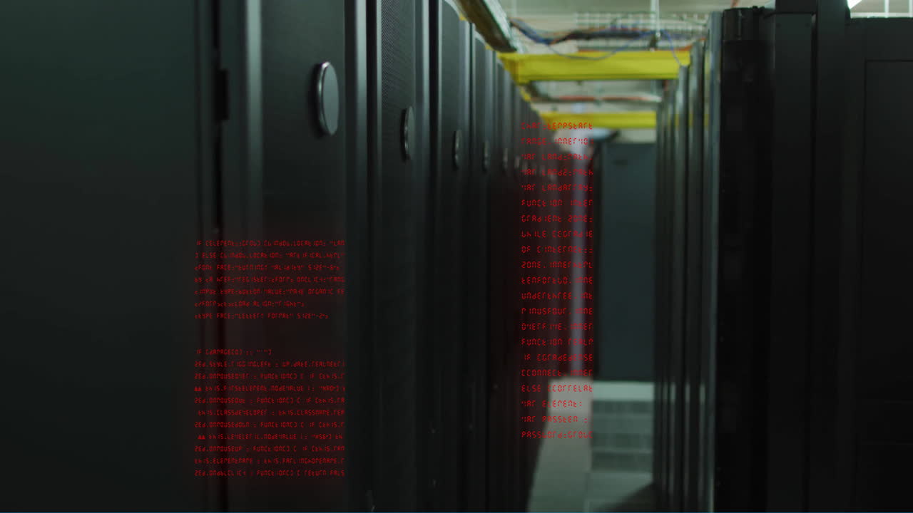 animación de codificación binaria y procesamiento de datos a través de servidores informáticos