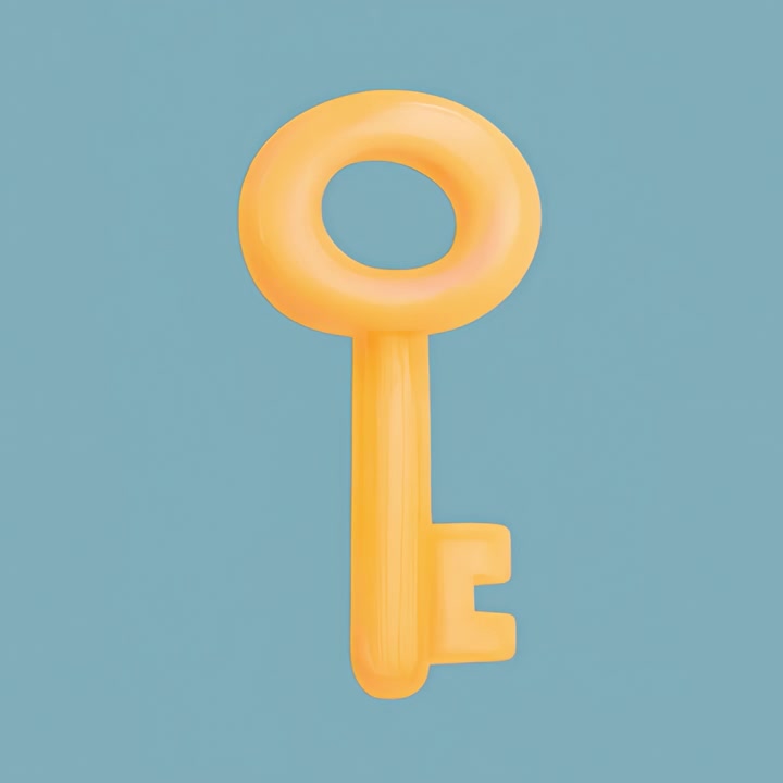 3D Rendered Yellow Key Rotating on Blue Background