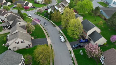 quaint american neighborhood at sunset