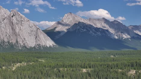 Aerial-view-of-unnamed-mountains-of-the-Alberta,-Canada-Rocky-Mountains