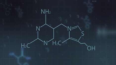 animación de las estructuras de la fórmula química sobre un fondo oscuro