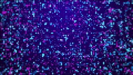 falling down digital pixels on flashing dots and blue background. abstract motion graphics in a cyber theme.