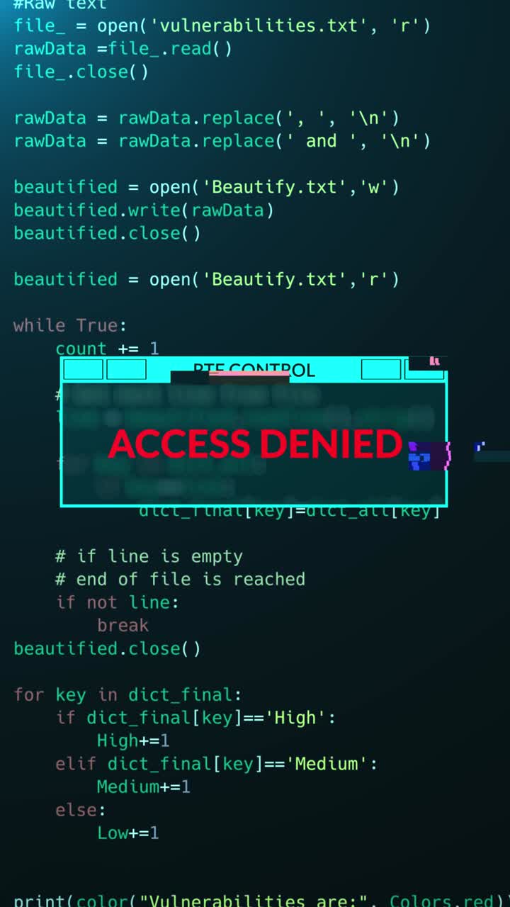 Access Denied Warning Message on Glitching Computer Code Screen