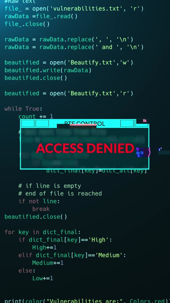 Access Denied Warning Message on Glitching Computer Code Screen