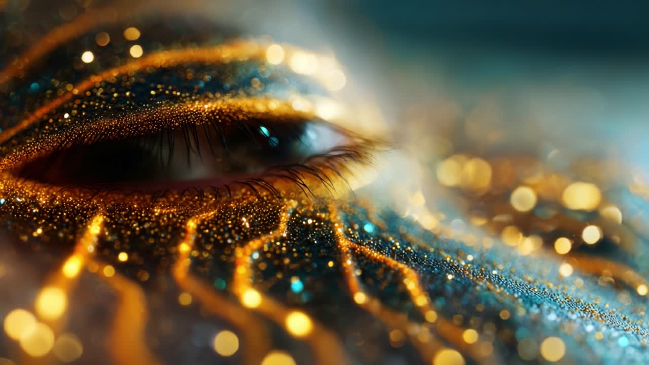 A Close-Up Exploration of Artistic Eye Makeup Featuring Vibrant Patterns, Dazzling Glitter, and Intricate Designs That Capture the Essence of Creativity and Self-Expression Through Bold Colors and Textures