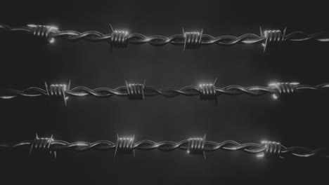 horizontally moving black and white barbed wire