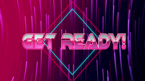 animation of get ready text over moving pink and purple light trails