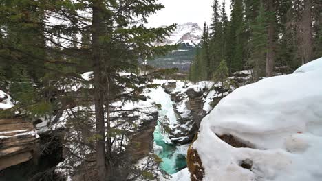 frozen waterfalls running in mountains