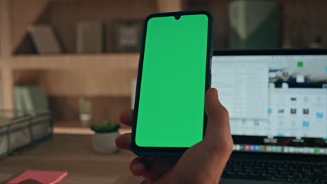 online customer using mockup smartphone for shopping at home office close up.