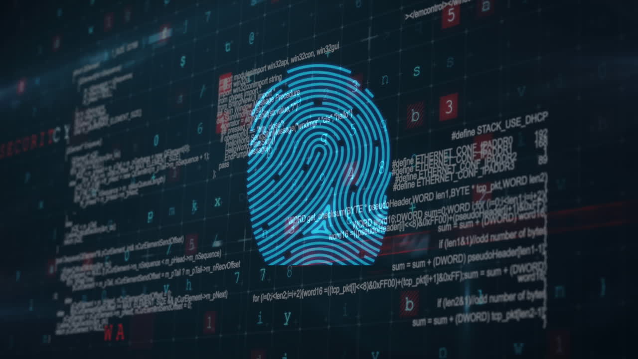 Bio metric fingerprint scanner and data processing against blue background