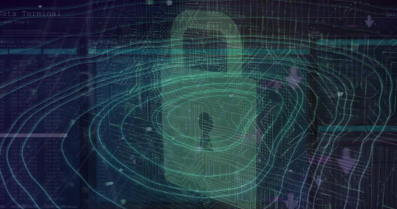 Digital Cybersecurity Concept with Glowing Padlock and Data Streams