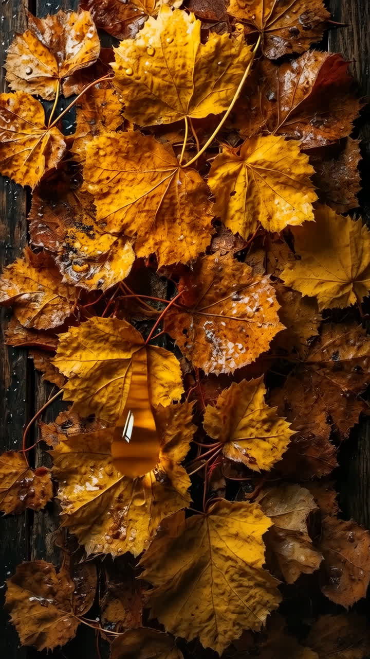 Golden Drop on Wet Autumn Leaves