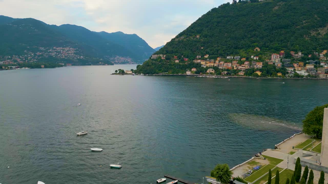 4K Aerial Drone Video of Boats in the Marina on Beautiful Lake Como, Italy in the Summer