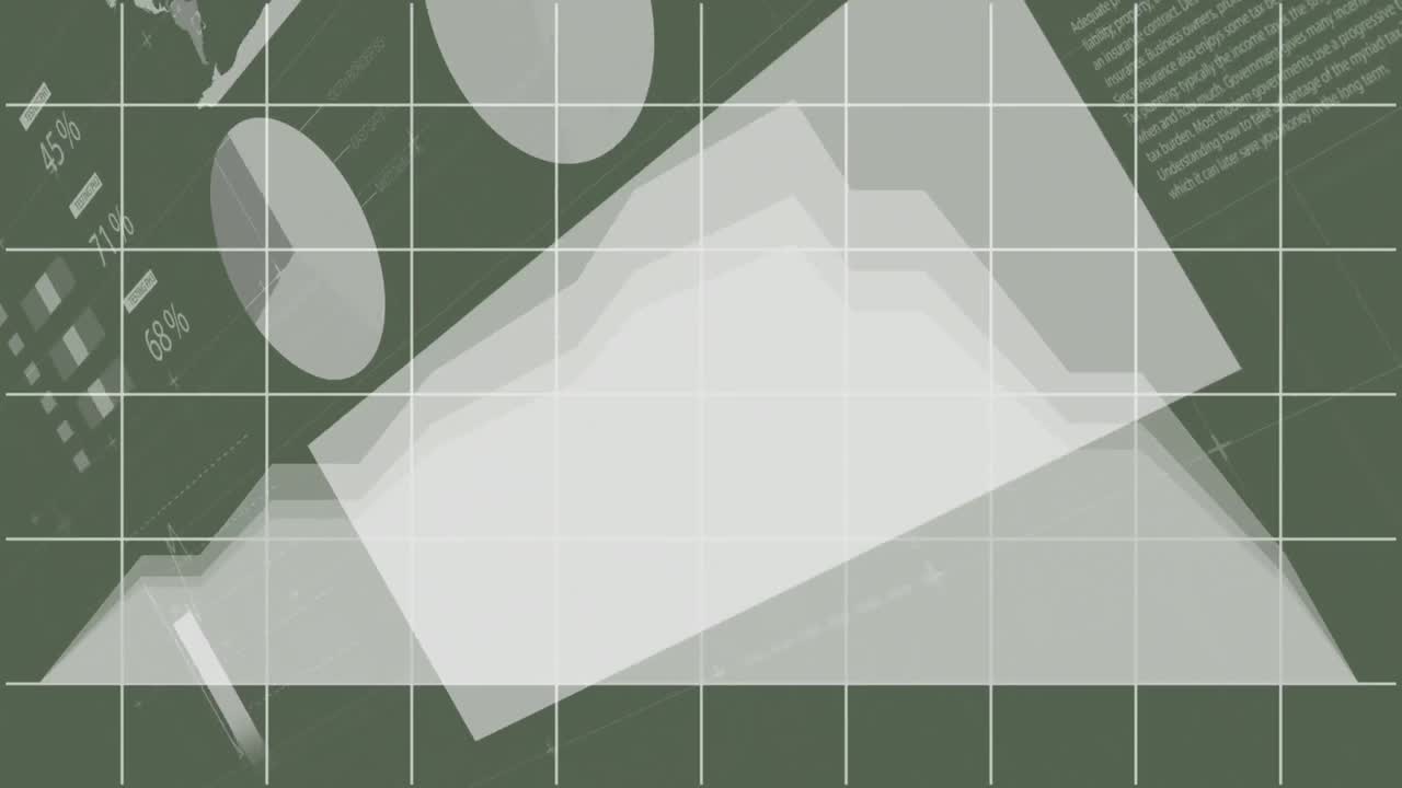 범위 스캐닝 데이터 처리 및 녹색 배경에 그리드에 통계 기록의 애니메이션