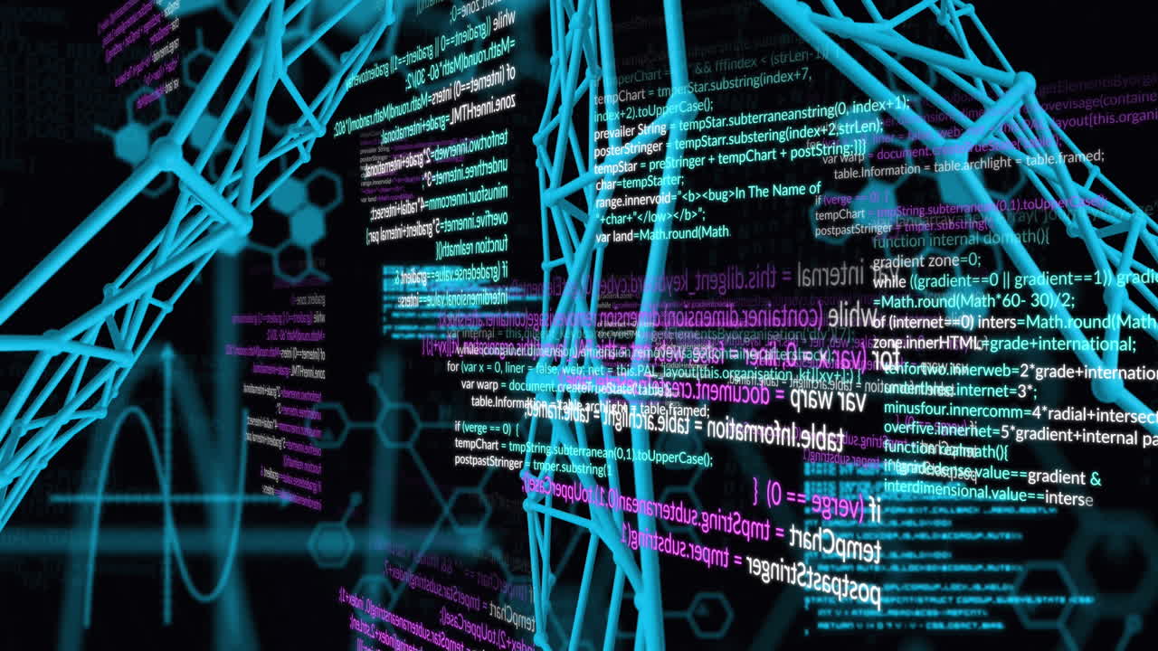 animación de lenguaje informático multicolor, patrones abstractos y estructuras moleculares