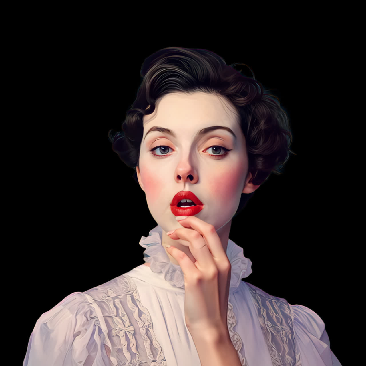 Animazione di ritratto dipinto, eleganza vintage, risorsa isolata, video 4K trasparente, canale alfa