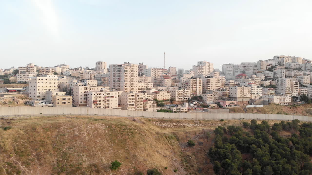 Palestinian Town Behind concrete Wall Aerial view