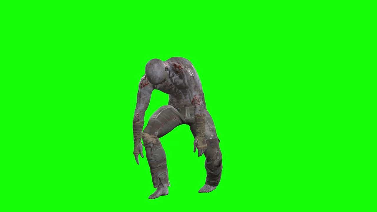 3D male zombie standing idle on green screen seamless loop 3D animation, front view