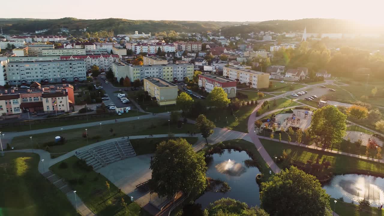 Aerial View of a City Park at Sunset