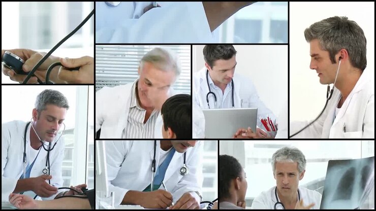 montaggio di un medico che aiuta un paziente