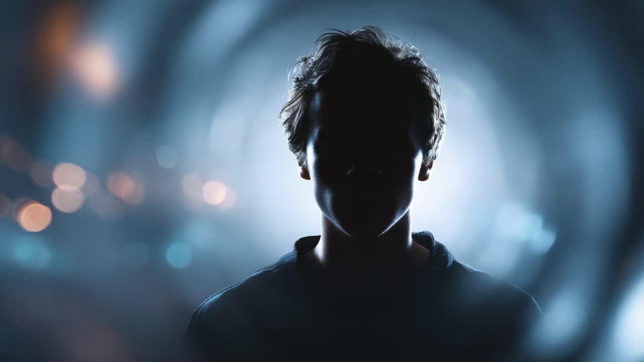 A Mysterious Figure Stands in a Surreal Light, Surrounded by an Enigmatic Circular Pattern Creating a Dreamlike Atmosphere of Intrigue and Contemplation