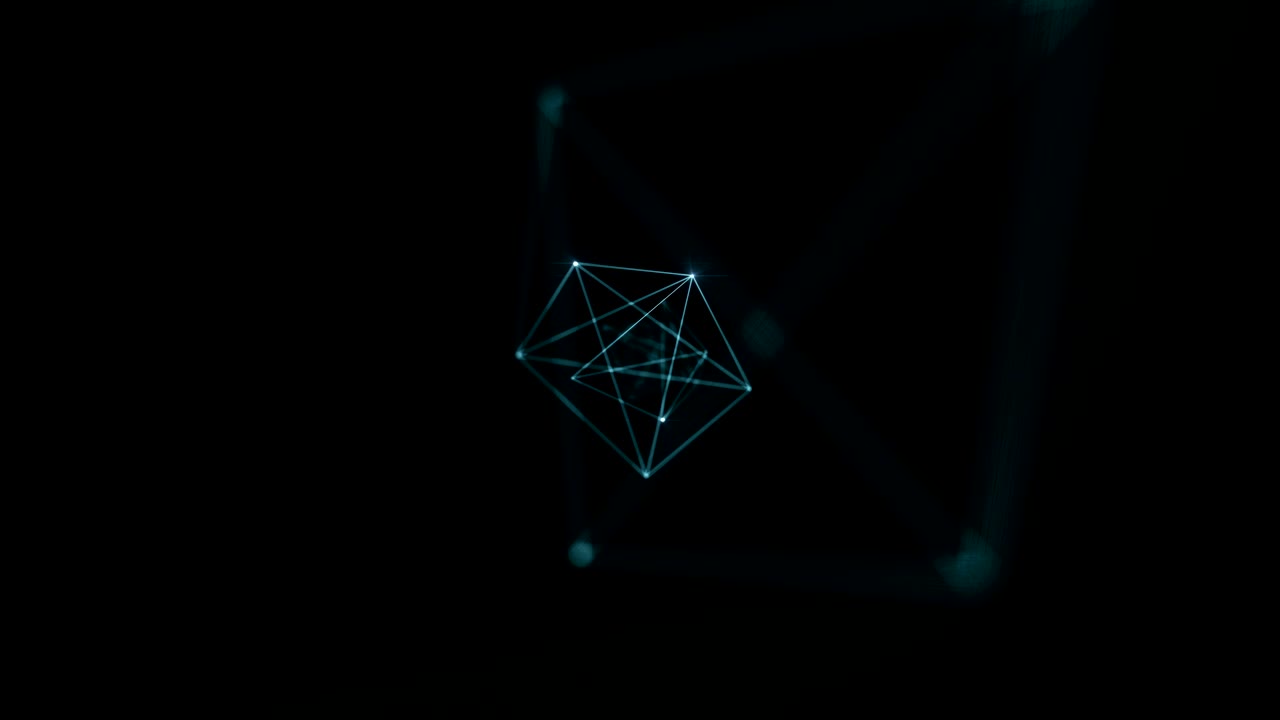 líneas conectadas que se mueven con luces intermitentes en nodos con borrón dof. concepto de tecnología espacial abstracta. animación en bucle 3d.