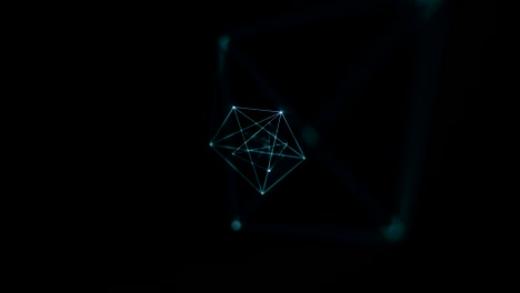 líneas conectadas que se mueven con luces intermitentes en nodos con borrón dof. concepto de tecnología espacial abstracta. animación en bucle 3d.