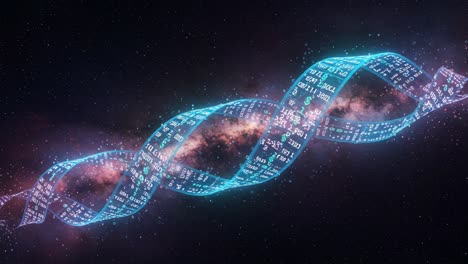 a spectacular visualization of helical data structures in a cosmic setting, merging technology and stellar contexts with a stunning display of multicolored digital patterns