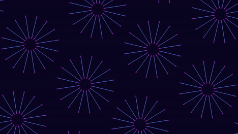 Futuristic snowflakes pattern with neon glitters and lines on black gradient