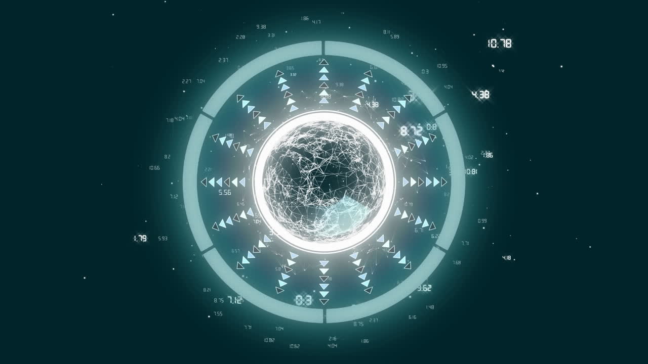 검은색에 3d 모양과 숫자 데이터와 함께 원형 범위 스캐닝의 애니메이션