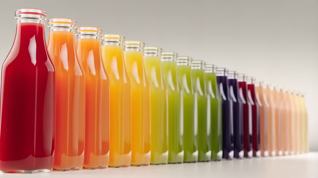 Row of Colorful Juice Bottles