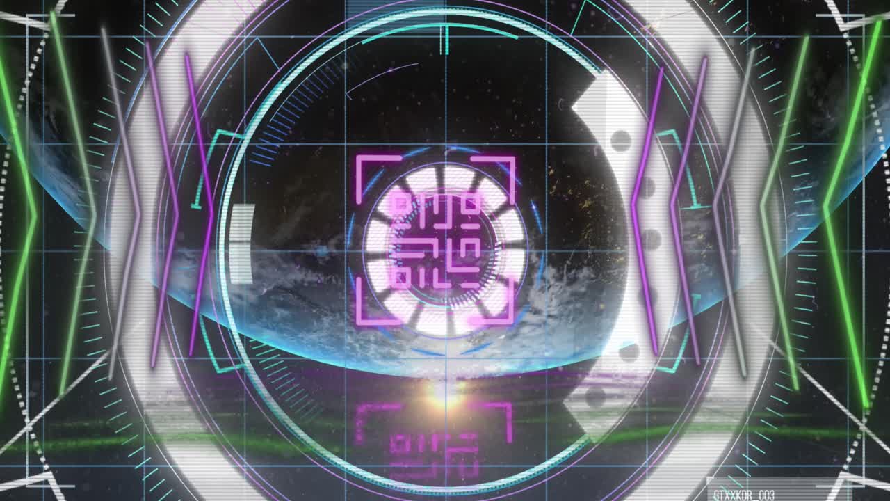 데이터 처리 및 범위 위에 빛나는 qr 코드의 애니메이션