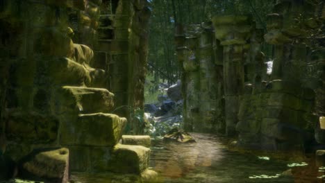 stone ruins in a forest, abandoned ancient castle