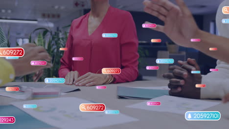 animation shows teamwork in digital business with social media reminders.