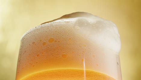 close-up of a glass of beer with a foamy top