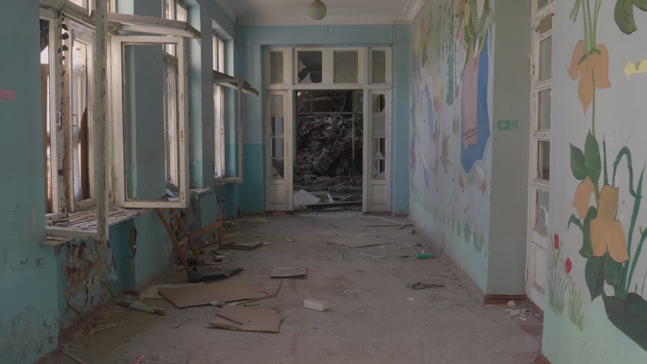 Interior of the school in Kostyantynivka in Ukraine, ruined by the war.
