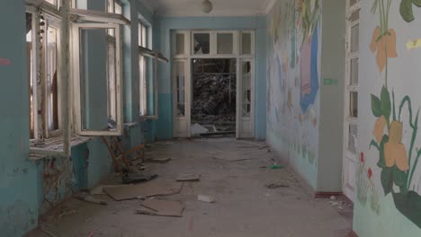interior of the school in kostyantynivka in ukraine, ruined by the war.