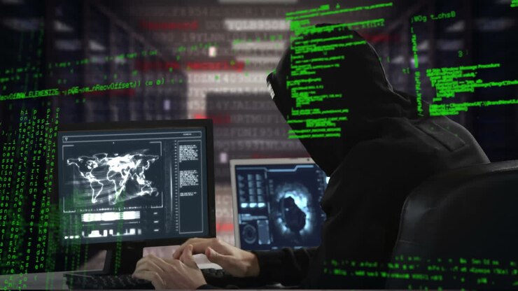 Hacker using a laptop and computer