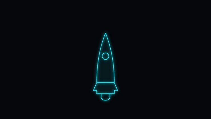 Neon Blue Outline Animation of a Rocket Ship