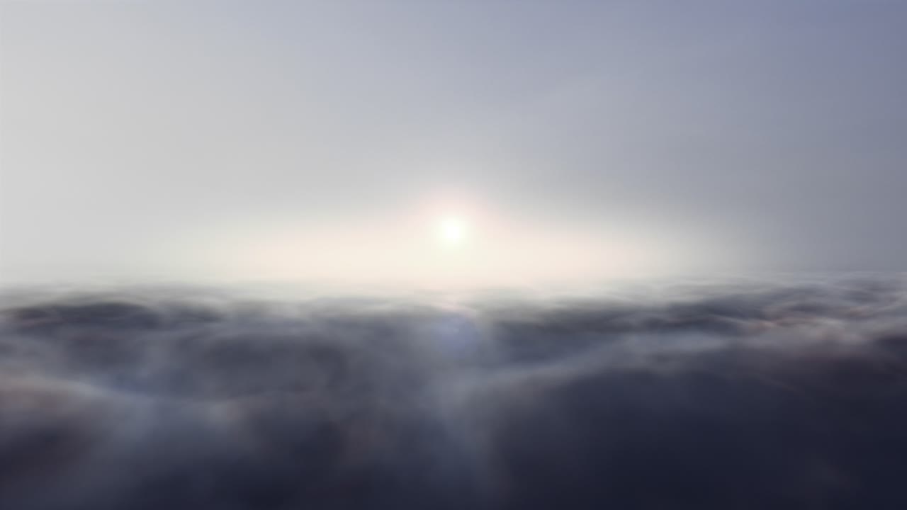 Fly over sunset above the clouds, seamless loop