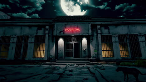 abandoned hospital at night with full moon