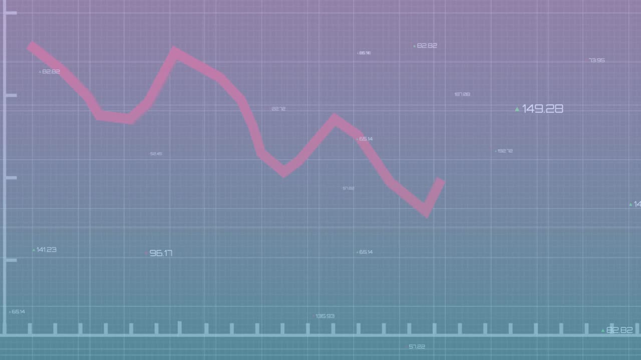 보라색 그라디엔트 배경에 대한 그리드 네트워크를 통해 통계 데이터 처리의 애니메이션