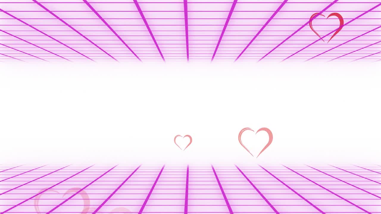 하 ⁇  배경 위에 떨어지는 심장과 움직이는 분홍색 그리드의 애니메이션