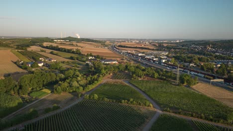 Aerial-hyperlapse-of-traffic-on-motorway-A6-near-Heilbronn,-Germany