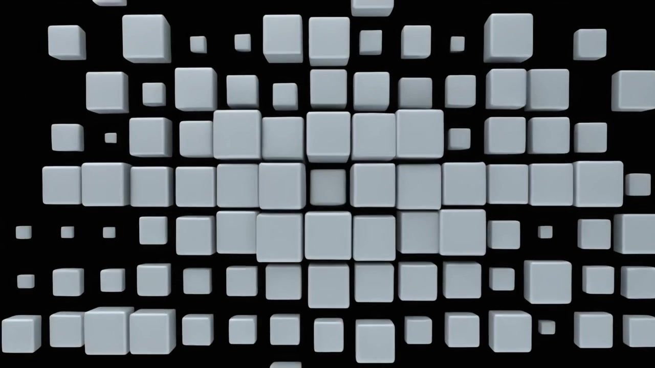 Abstract Animation of Expanding and Contracting Grey Cubes on Black Background