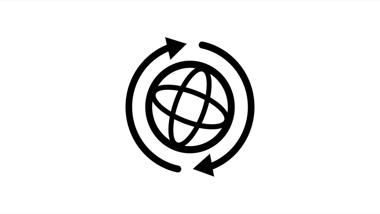 internet animado. globo con 2 flechas de sincronización. mundo icono internacional del globo terrestre. diseño gráfico de movimiento. video 4k