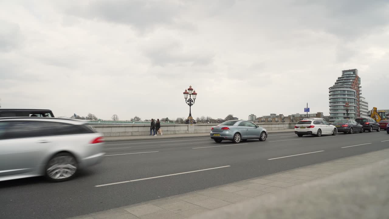 Busy street on a bridge in an urban environment
